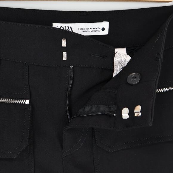 Zara Mid-Rise Straight Leg Cargo Utility Dress Pant In Black Size XS - Picture 5 of 6